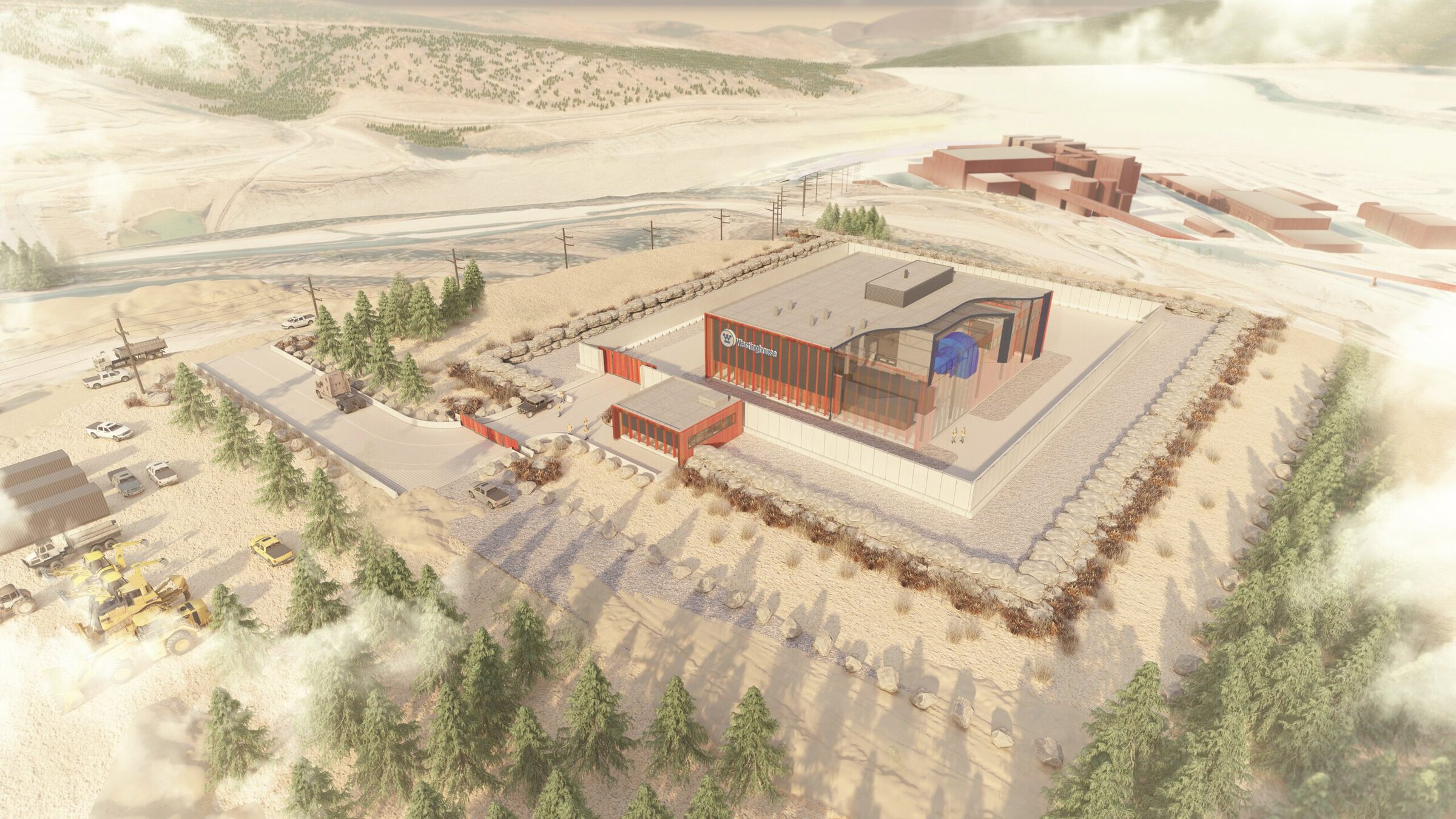 A rendering of a Westinghouse eVinci microreactor plant. <em>Credit: Westinghouse</em>