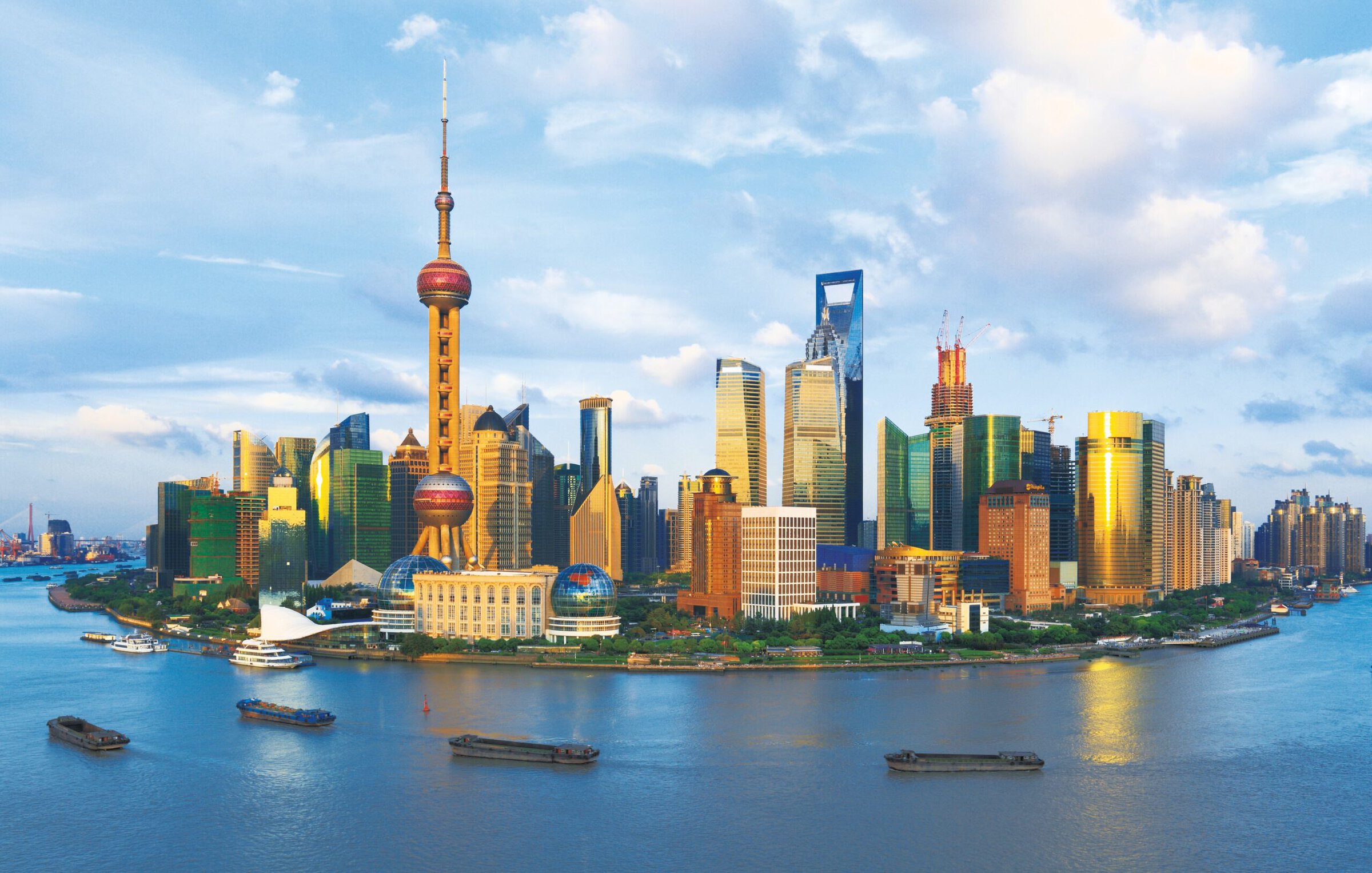 Pudong skyscrapers with Huangpu River in Shanghai, China