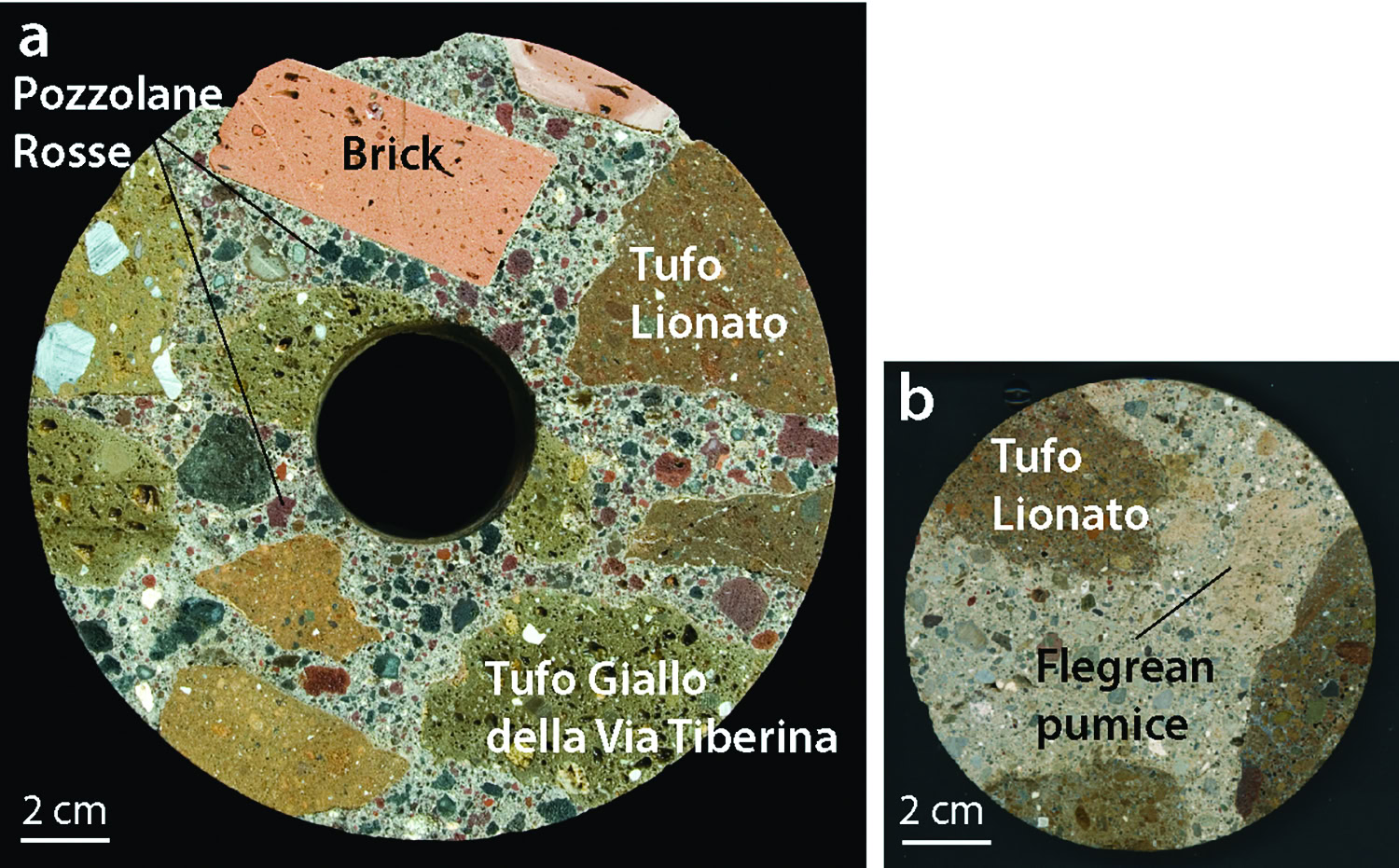 Porcelain and ceramic samples with labeled mineral components, showcasing ceramic microstructure and mineralogy.