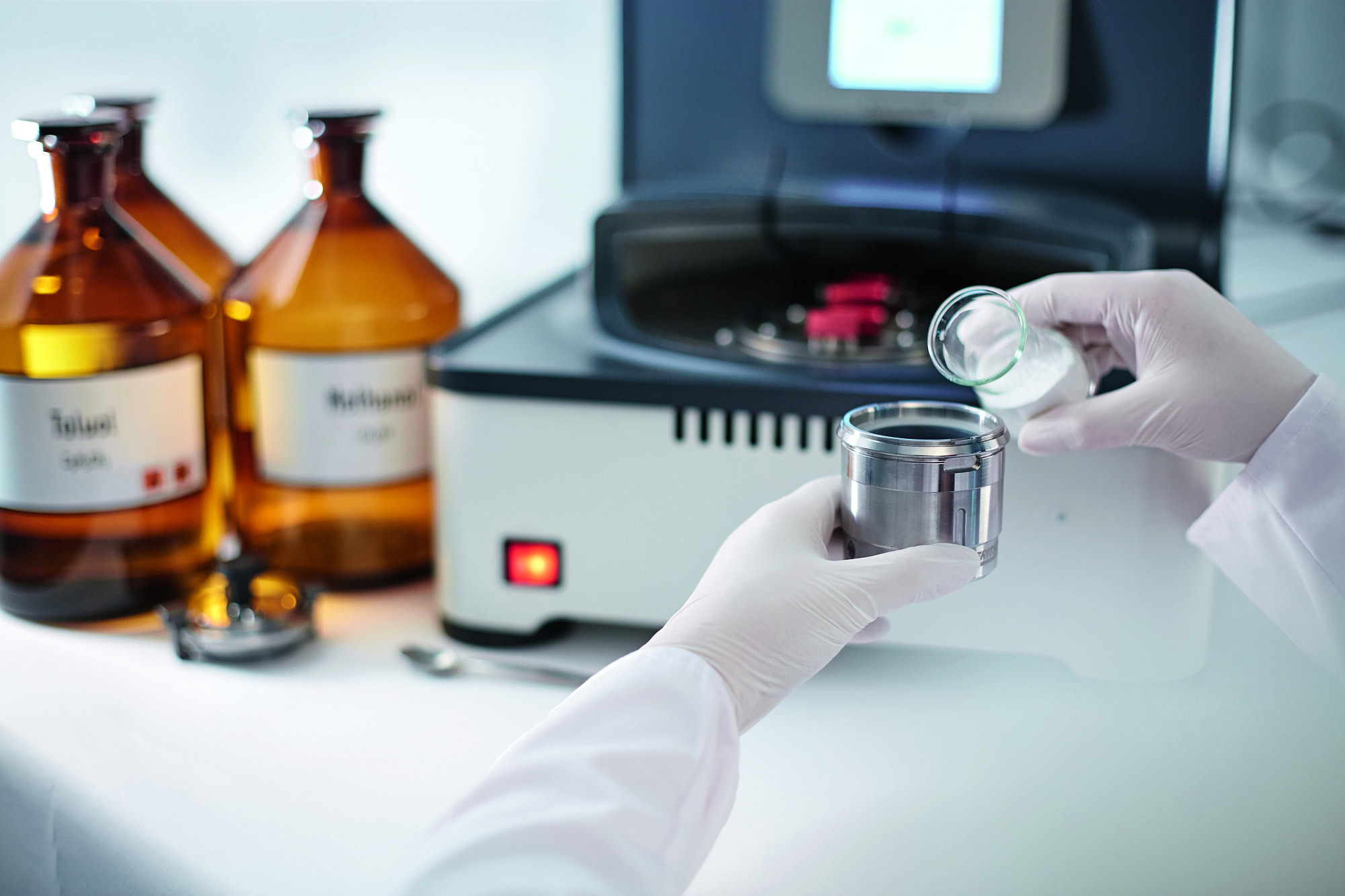 Analysis of ceramic materials in a scientific laboratory for ceramics research.