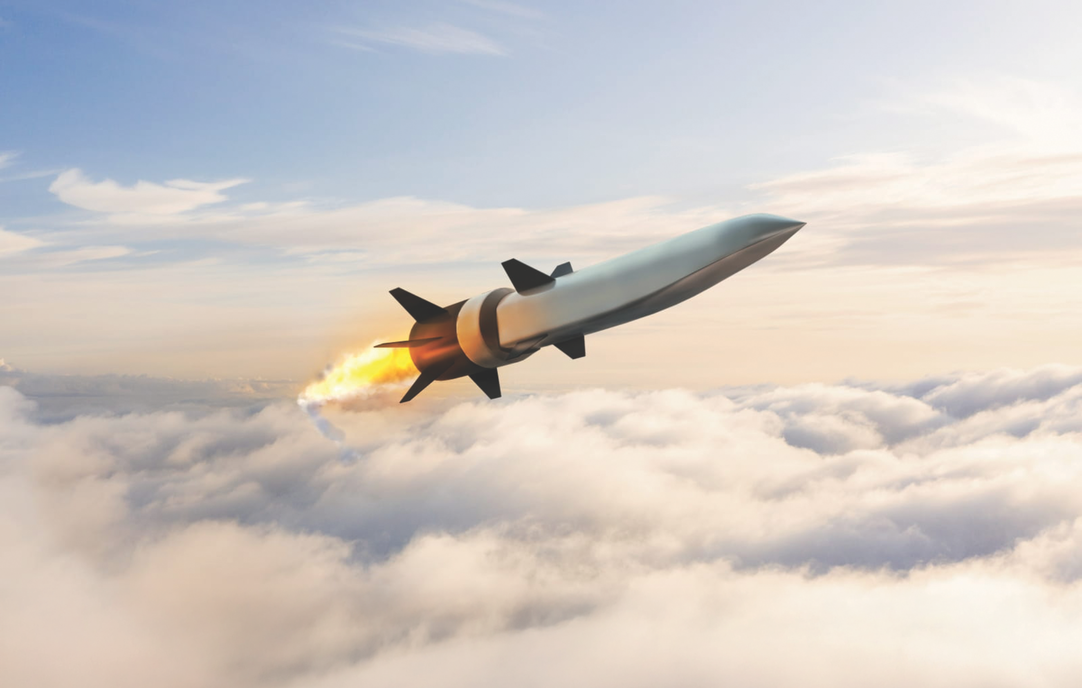 Rendering of a hypersonic vehicle above the clouds