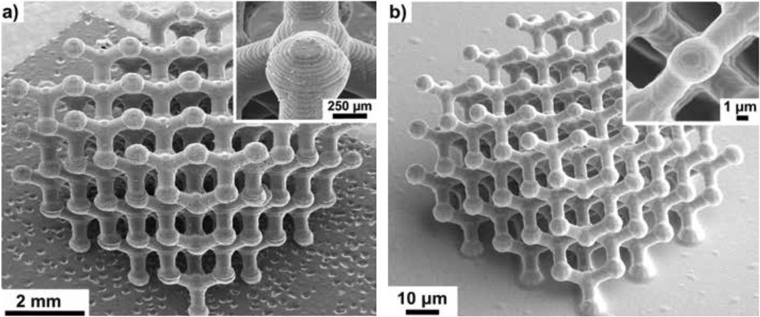 Side by side black and white diamond structure molecules.