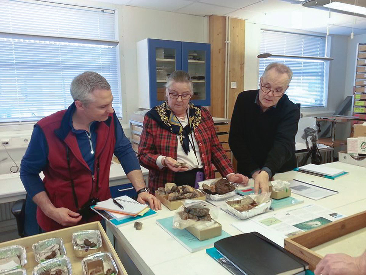 Minerals and geological specimens showcased in a ceramics research lab setting.