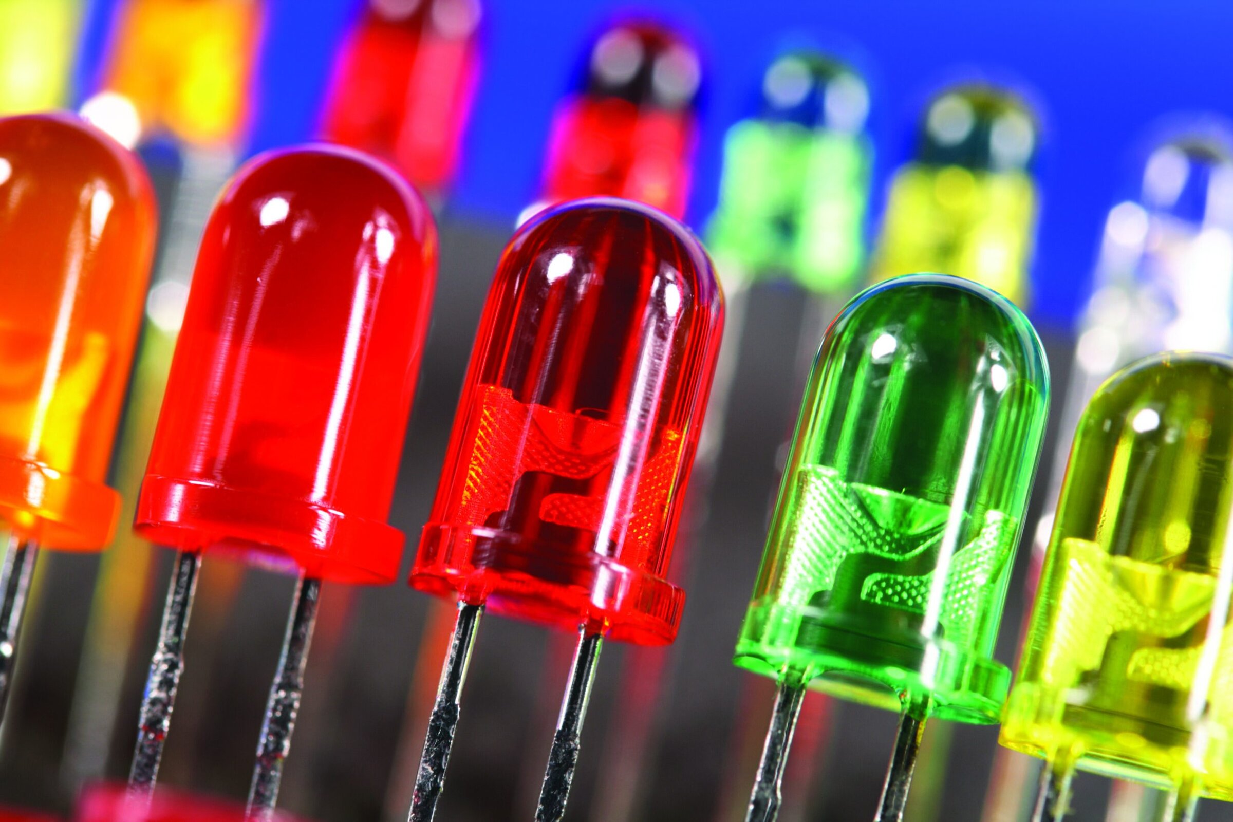 Colorful LED lights and electronic components for ceramics and materials science research.