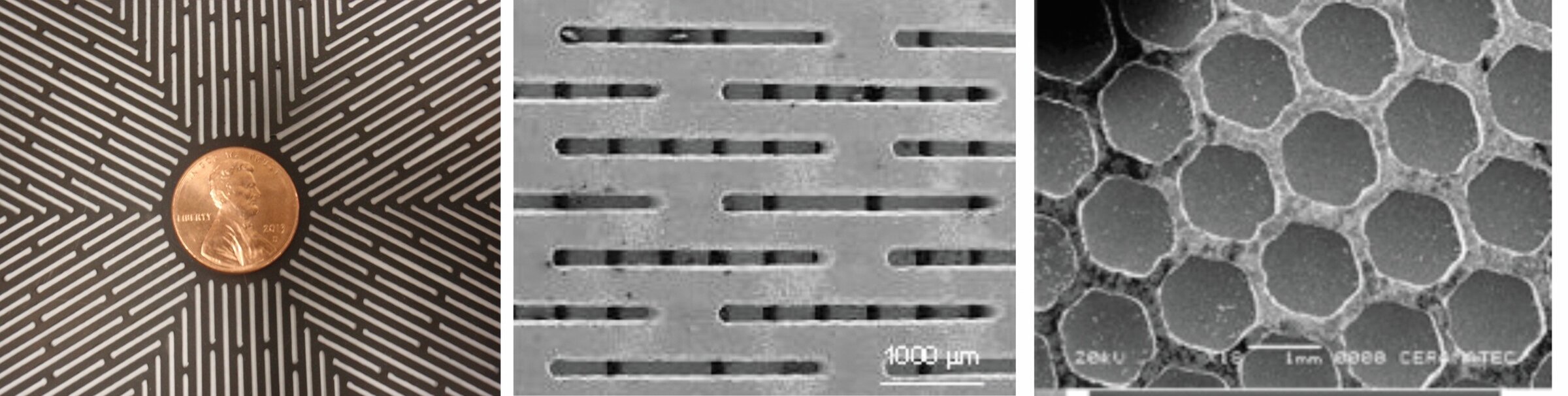 High-resolution ceramic microstructure images showcasing porosity, grain boundaries, and material phases.