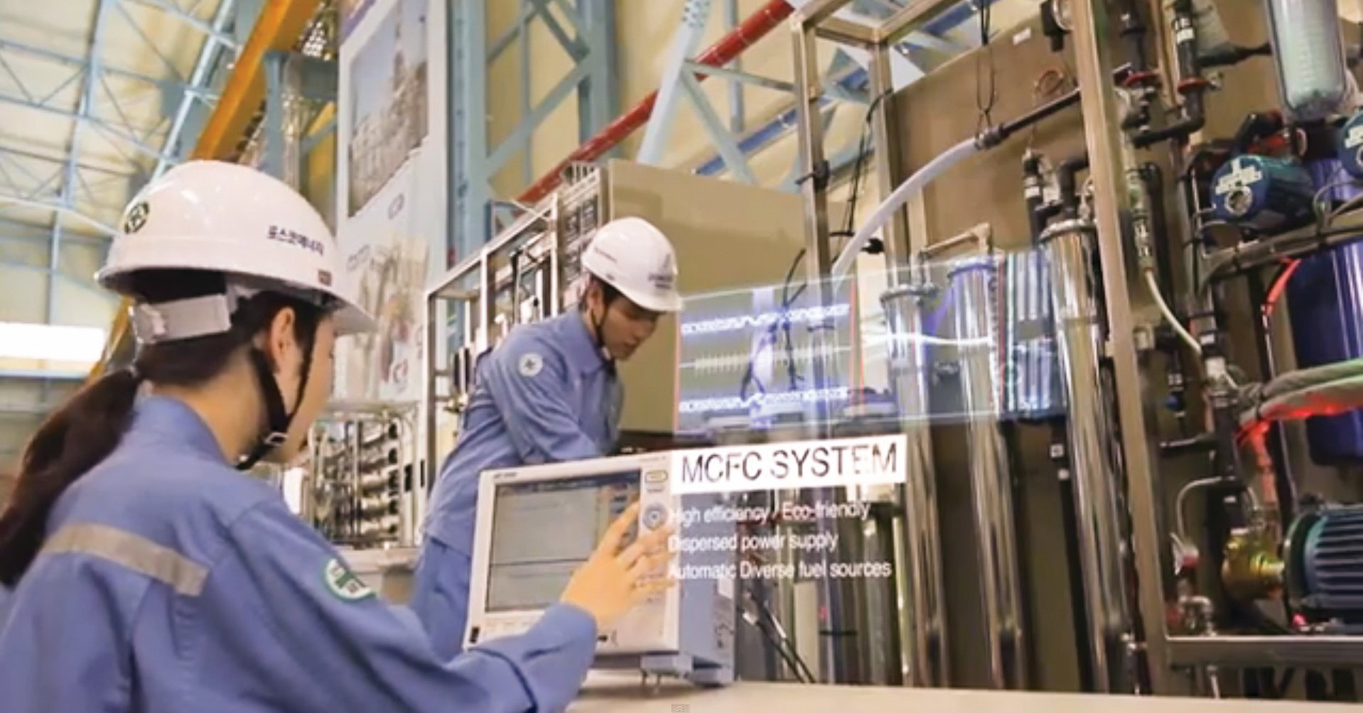 Advanced ceramic manufacturing process with engineers overseeing high-temperature system and automated fuel sources.
