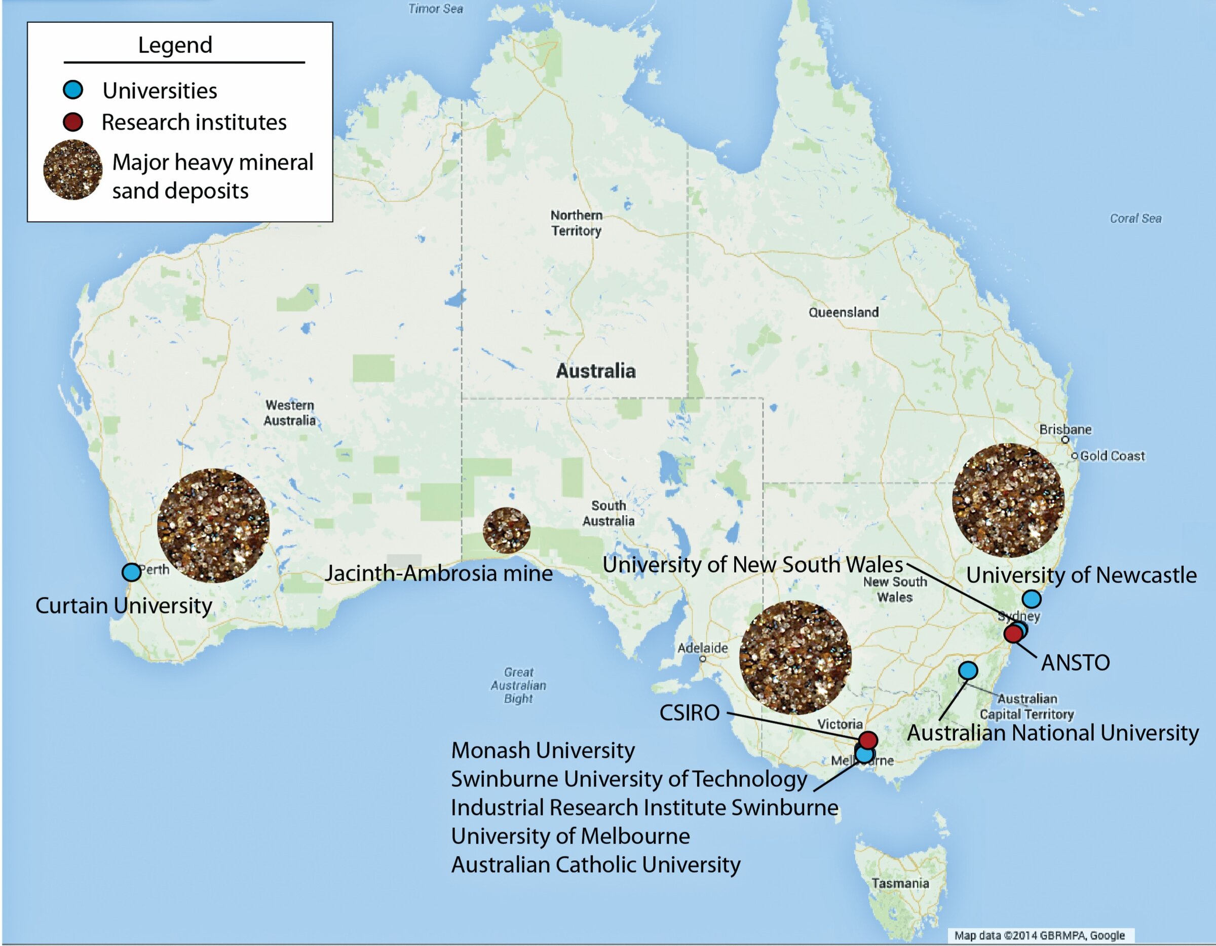 Academic institutions and research institutes in Australia specializing in ceramics and mineral deposits.
