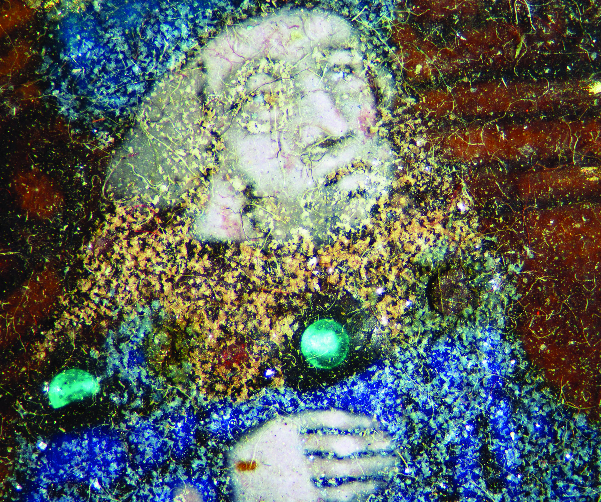 Vivid ceramic art with intricate glass and metal textures, highlighting advanced ceramic techniques and materials.