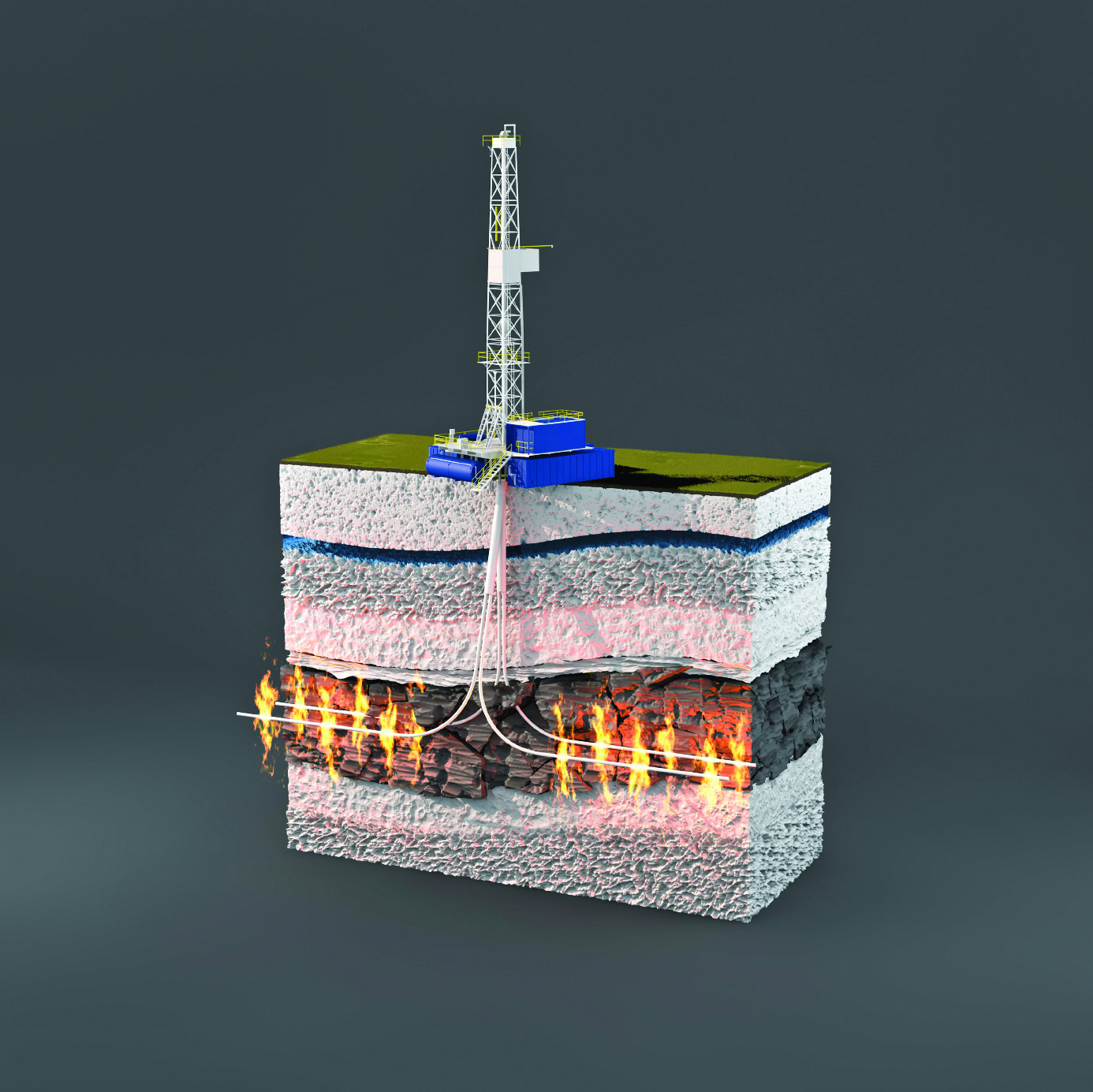 Layered diagram illustration showing shale gas and oil recovery.