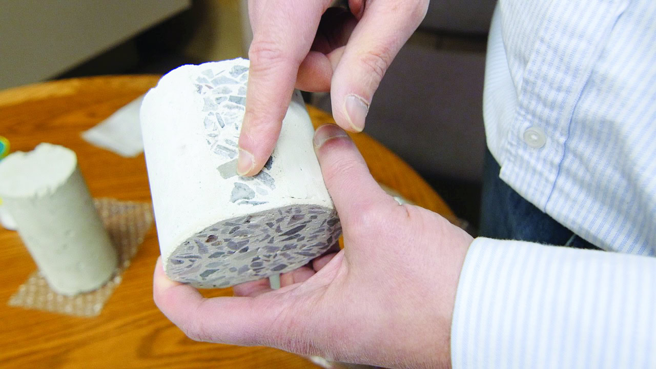 High-temperature ceramic composite sample being examined for microstructure analysis.