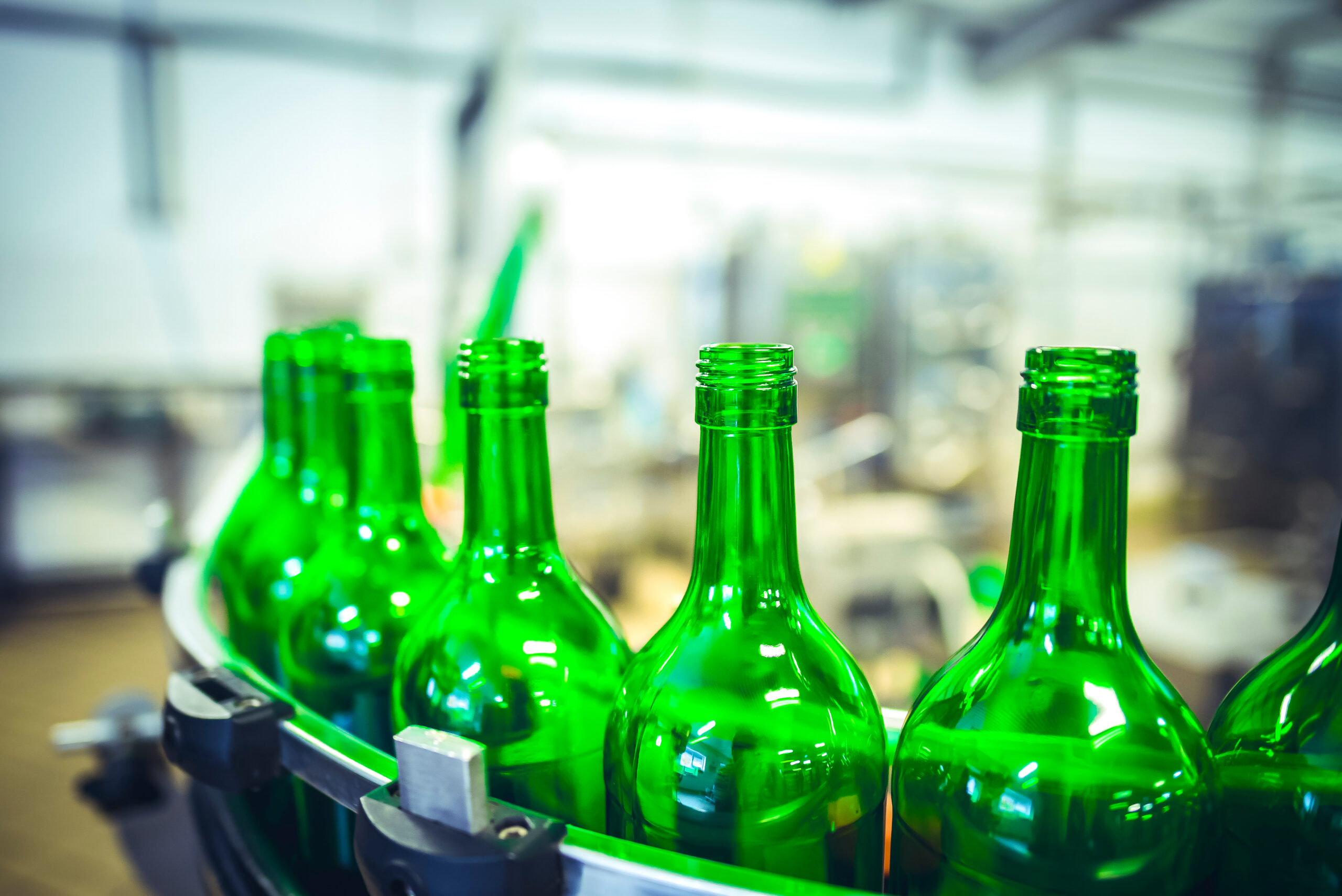 Glass green bottles