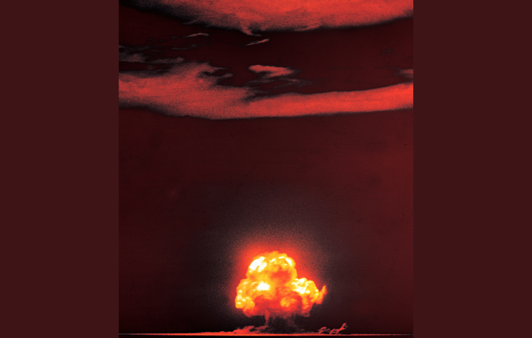 Color photo of the Trinity nuclear weapon test in 1954