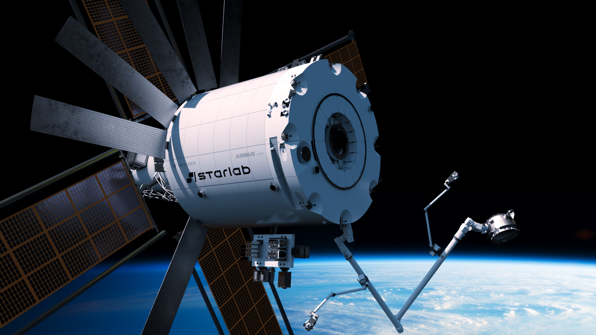 Satellite in space with solar panels orbiting Earth, with the ACerS Bulletin logo visible on the satellite.