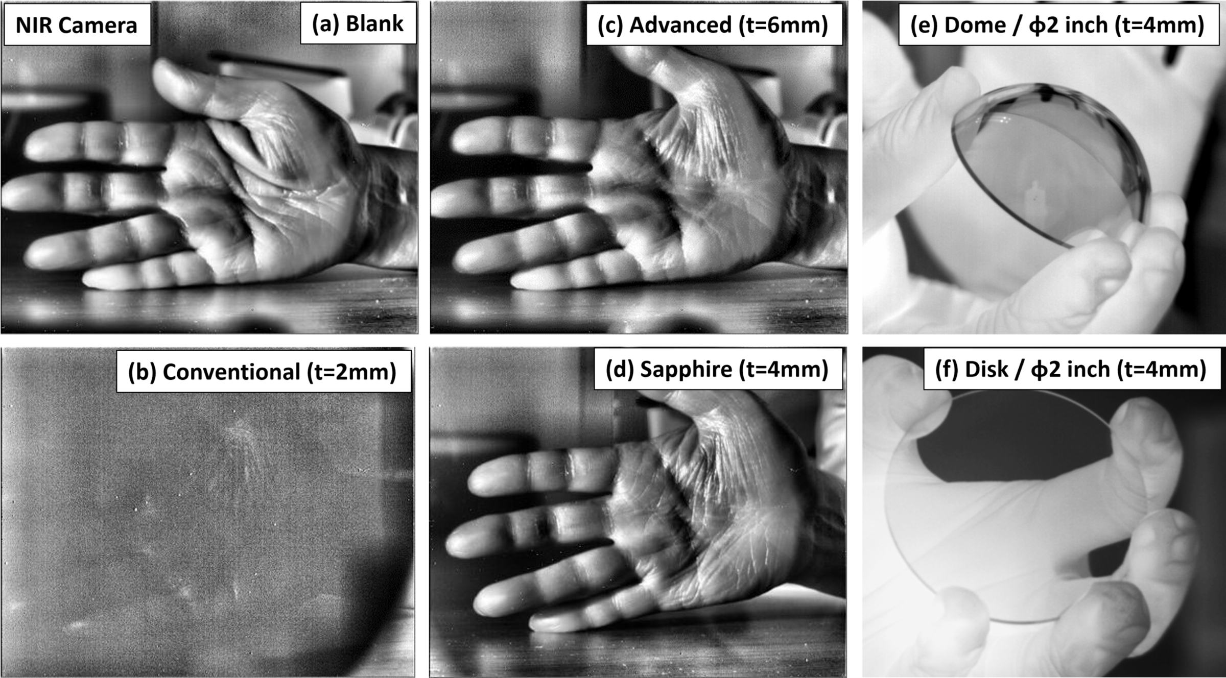 Infrared images comparing the performance of different transparent alumina samples