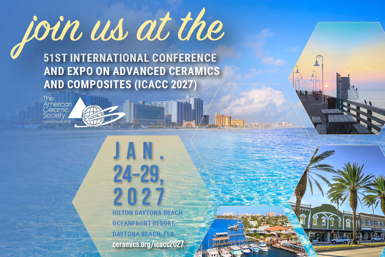 Promotional poster for ICACC 2027 conference with images of a city skyline, pier, marina, and beach scene.